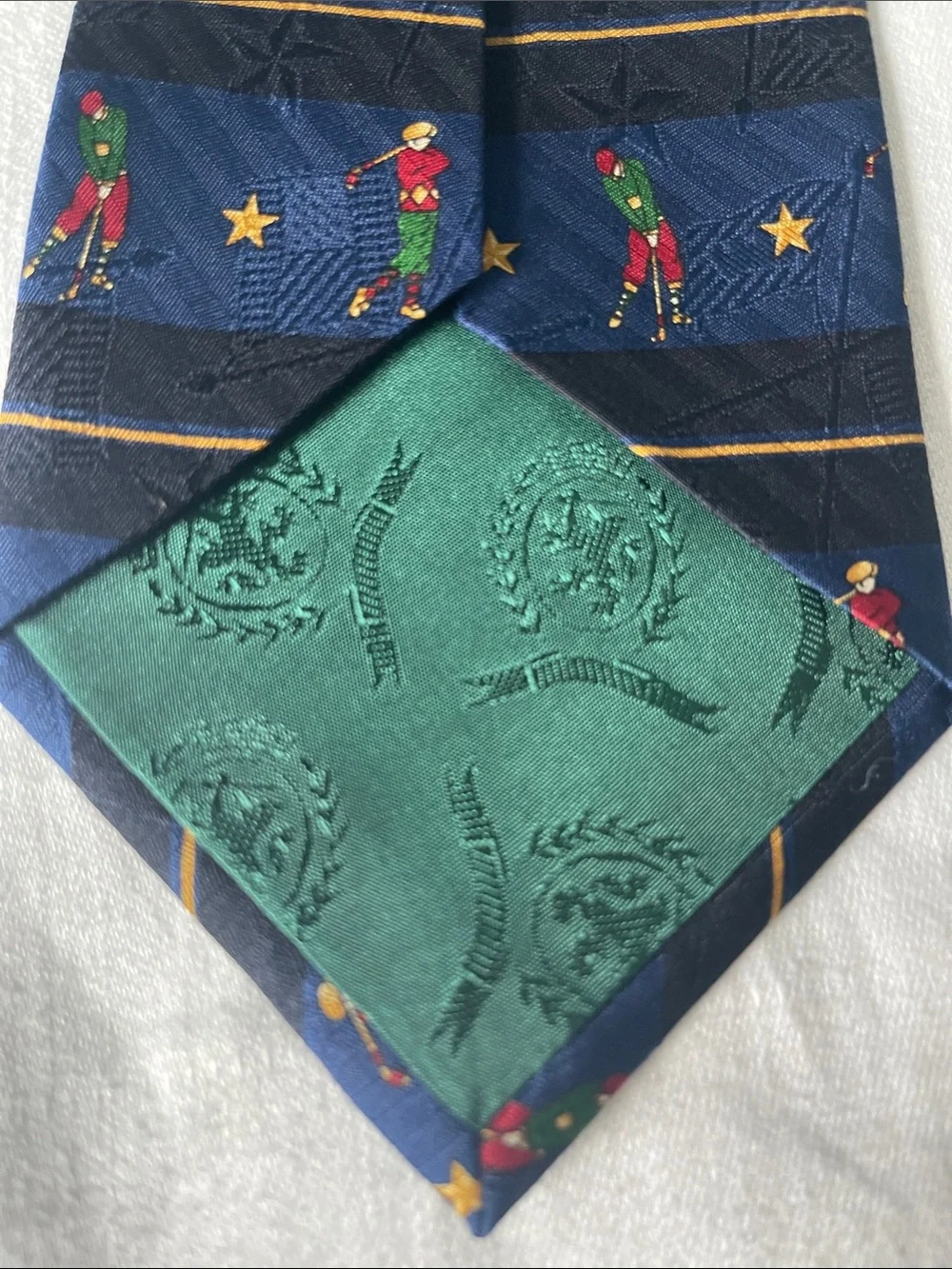 Tommy Hilfiger Navy Tie with Multicolor Golf Player Motif NWT